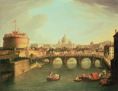 Een Uitzicht op Rome met de Brug en Castel St. Angelo bij de Tiber door Gaspar van Wittel